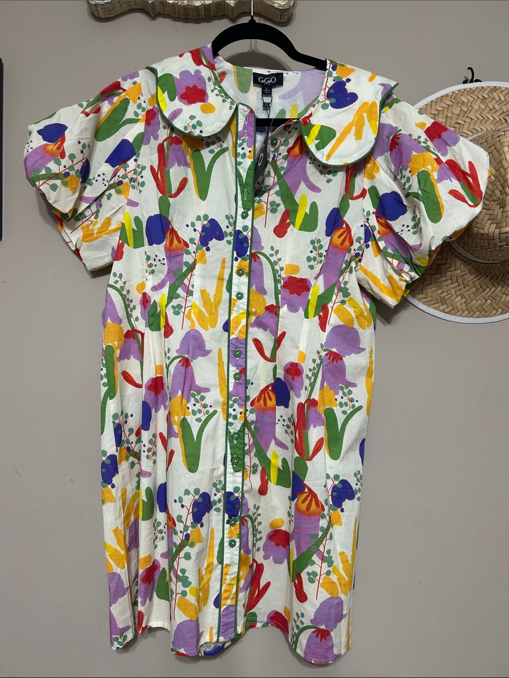 GGO Floral Button-Front Cotton Dress in Multi